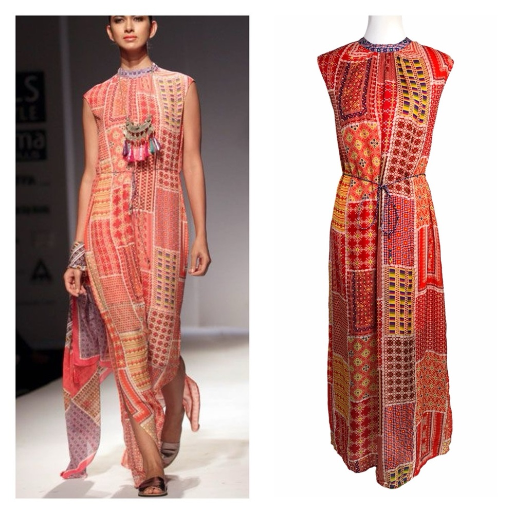 Anthropologie Red and Yellow Maxi Dress